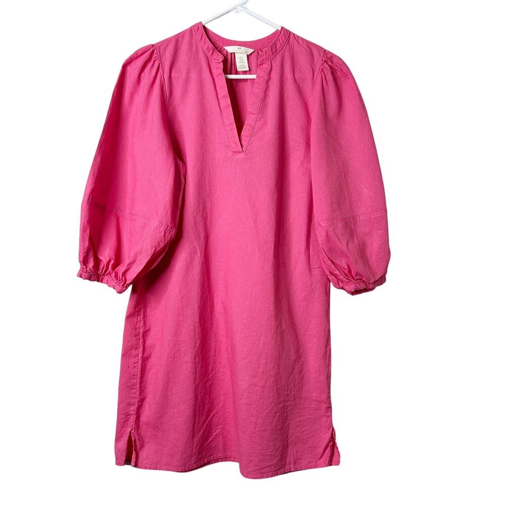 H&M Womens Dress Linen Blend Tunic Resortwear Pink XS